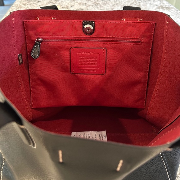 Coach Black Pebble Leather Derby Tote New with Tags Burgundy Red Interior - Picture 11 of 16